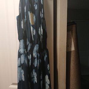 Ramy Brook Navy and Light Blue Floral Maxi Dress